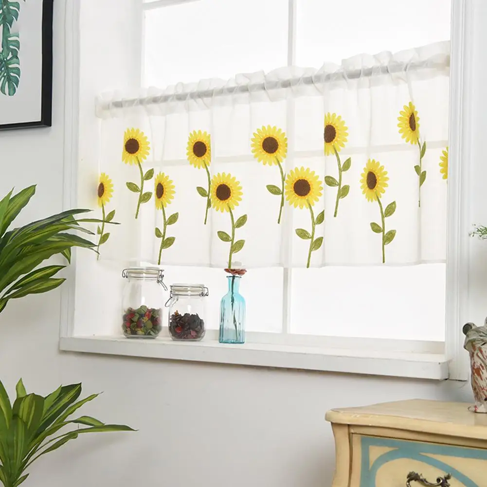 

Home Daisy Embroidery Short Curtain Drapes Valance Light Shading Panel