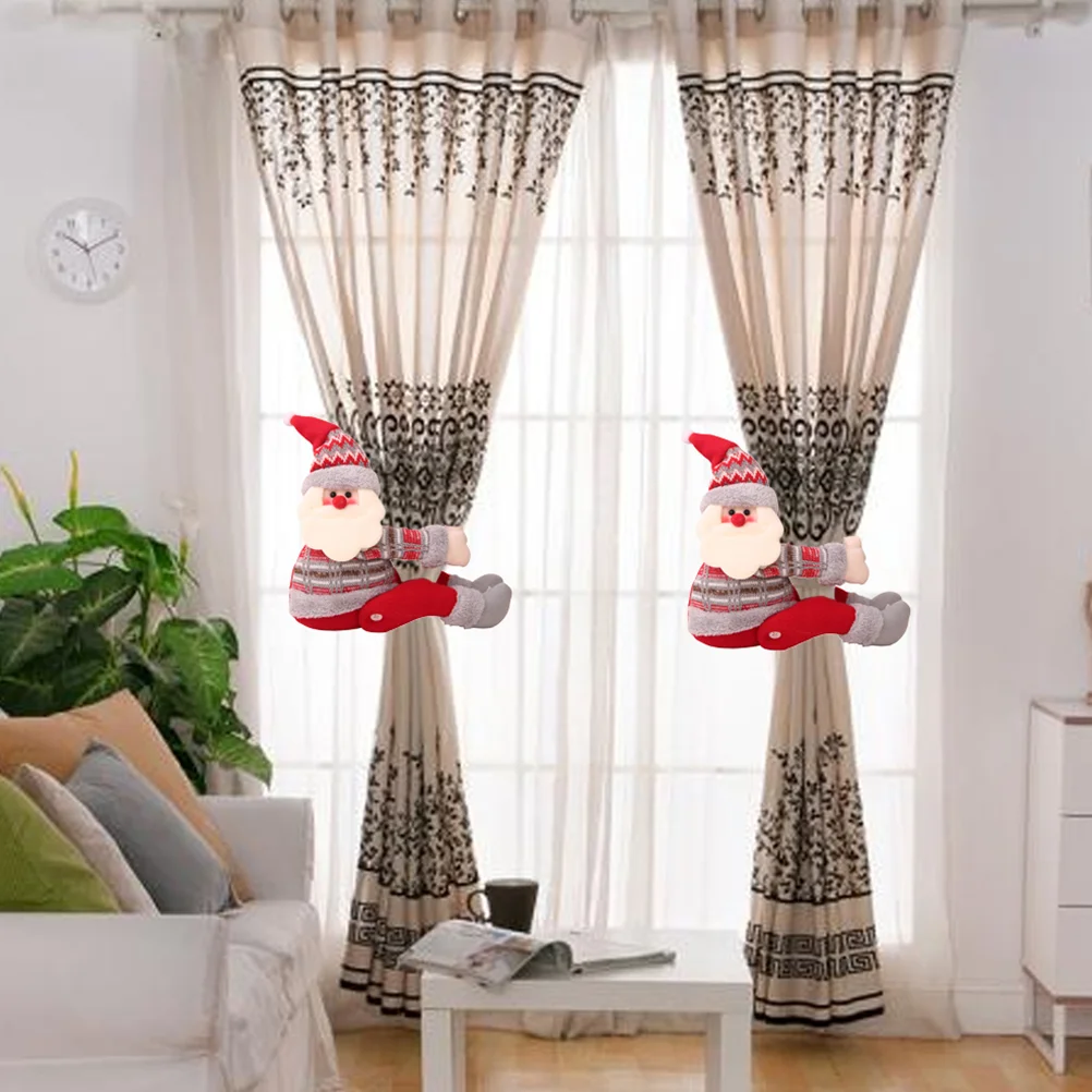 

2 Christmas Curtain Tieback Santa Buckle Window Christmas Cartoon Curtain Hook Fastener Clamp Home Decor