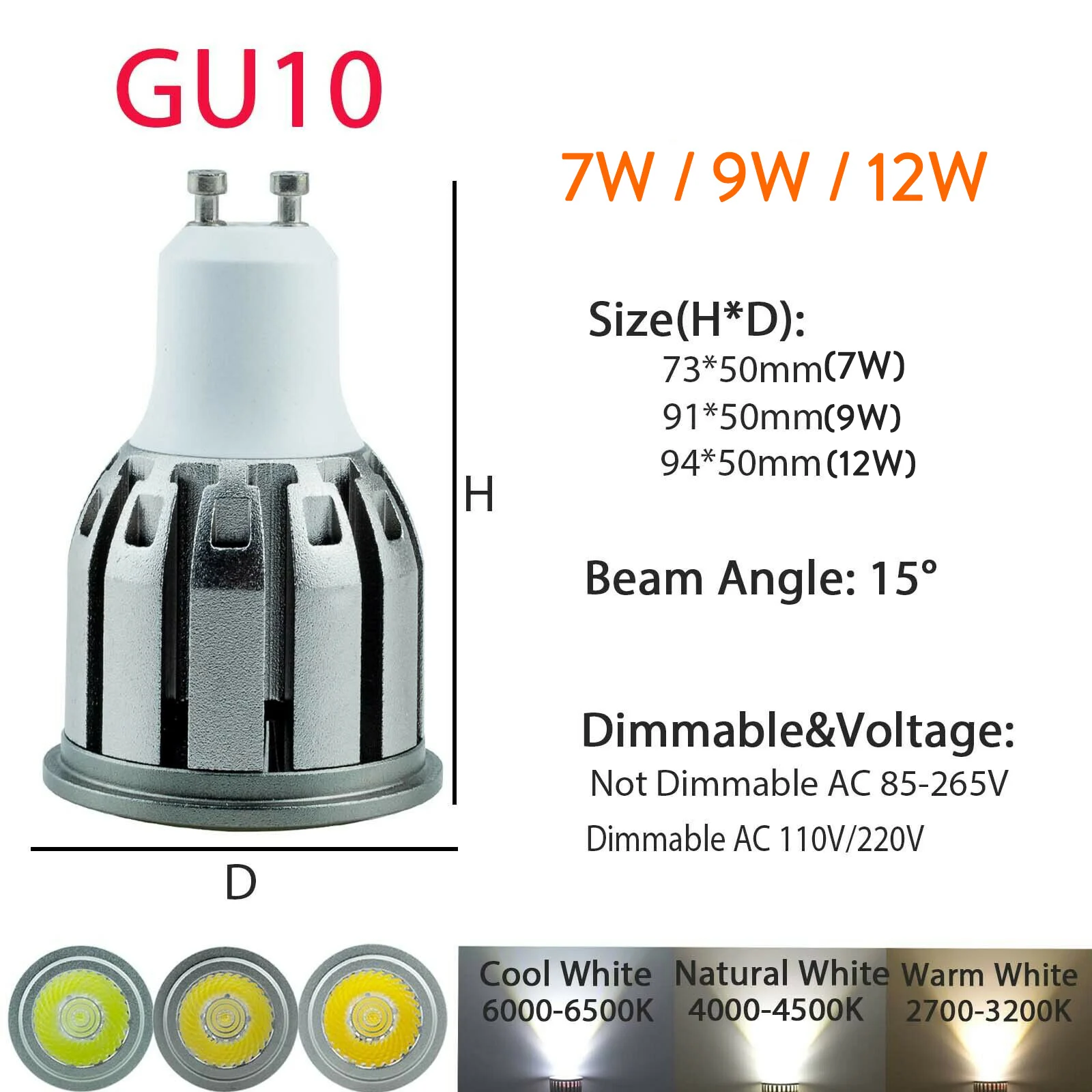 

Светодиодная лампа YORYZENG COB 7Вт 9Вт 12Вт