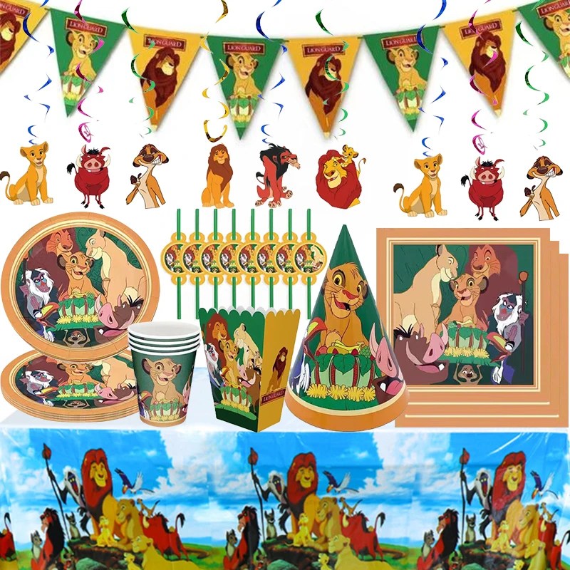 

Lion King Simba Birthday Party Decorations Paper Tableware Cup Plate Napkin Balloon Banner Tablecloth for Kids Boys Baby Shower