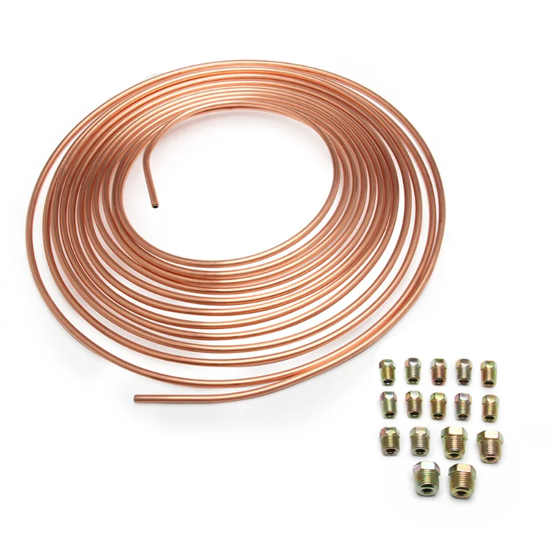 

25ft 7.62m Roll Tube Coil of 3/16" OD Copper Nickel Brake Pipe Hose Line Piping Tube Tubing Anti-rust With 16PCS Tube Nuts Parts