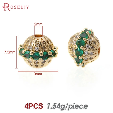 Бусины-разделители Rosediy, латунь и циркон, 18-каратное золото, 4 шт.