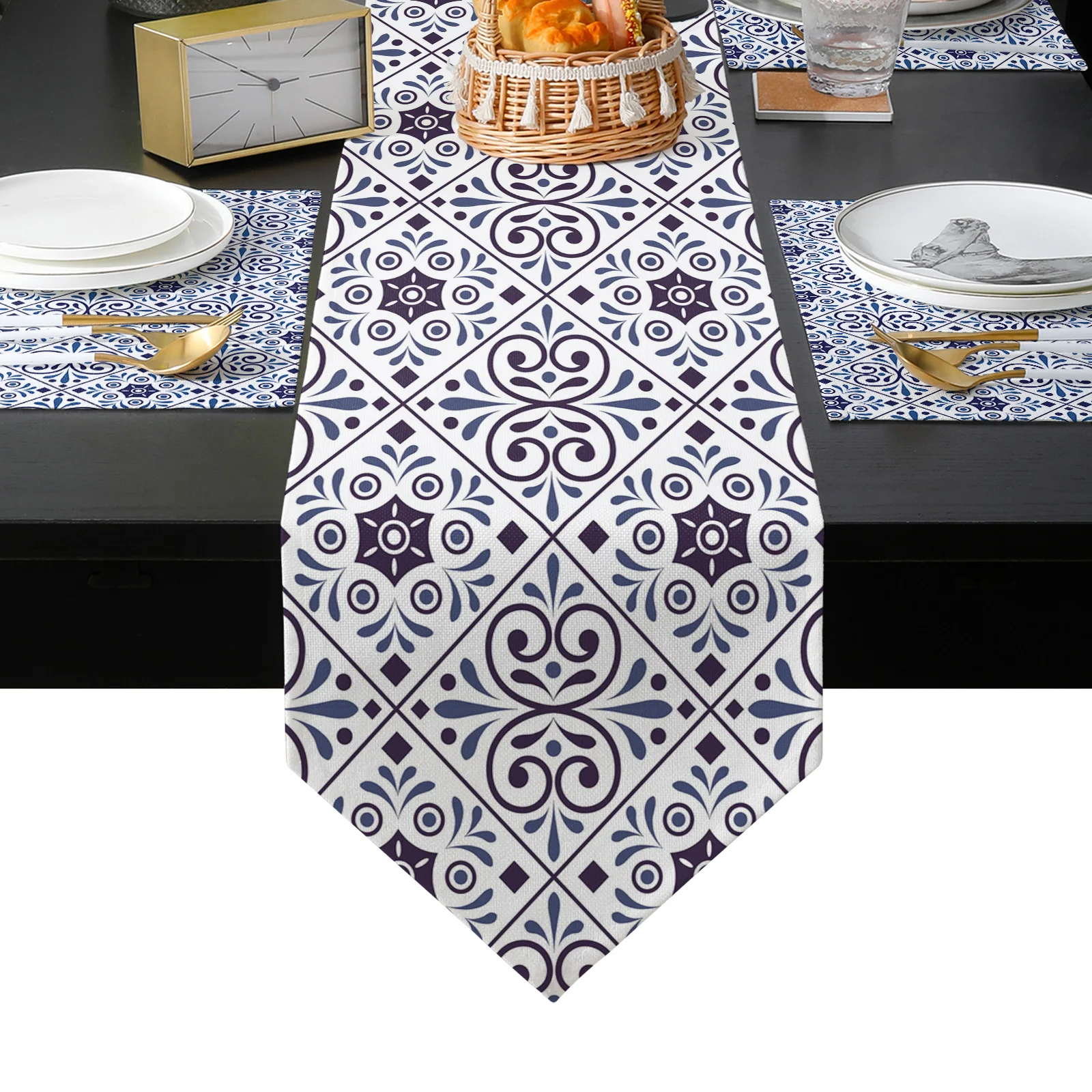 Классическая винтажная сине-белая керамическая плитка коврики для стола