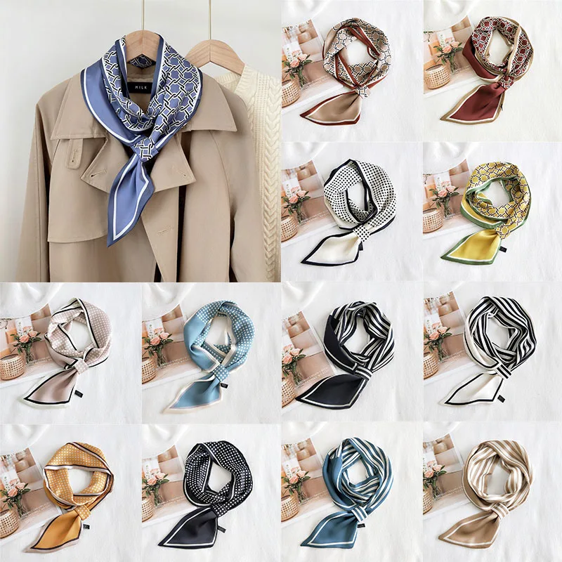 

Элегантный шелковый шарф в горошек, в полоску, с цветочным принтом, длинный женский шарф, двусторонний маленький шарф, головные шарфы, Мягка...