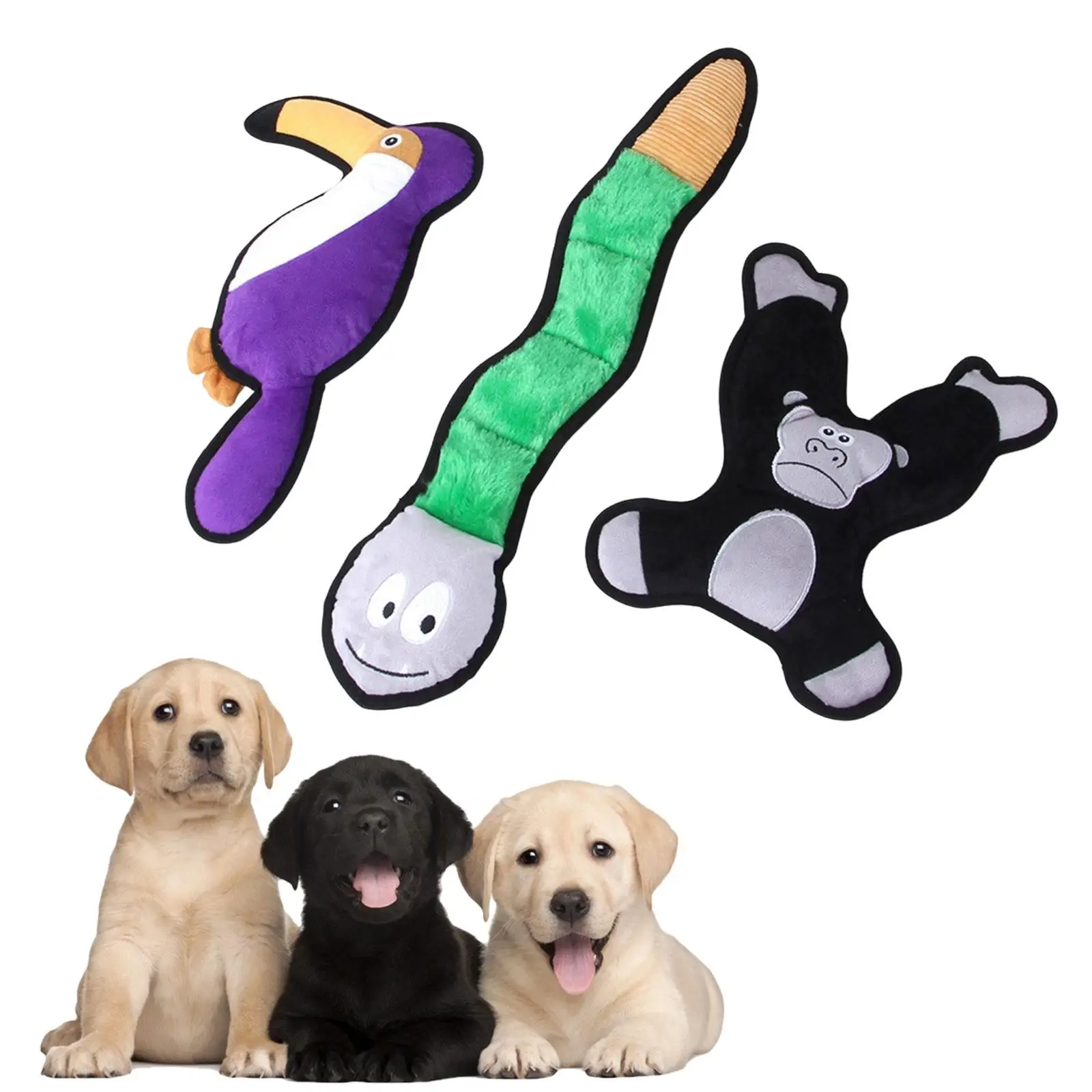 

3 Pieces Squeaky Dog Toys Unstuffed Soft Plush Toys for Large Breed Cute Animal Puppy Big Medium Small Pet Interactive