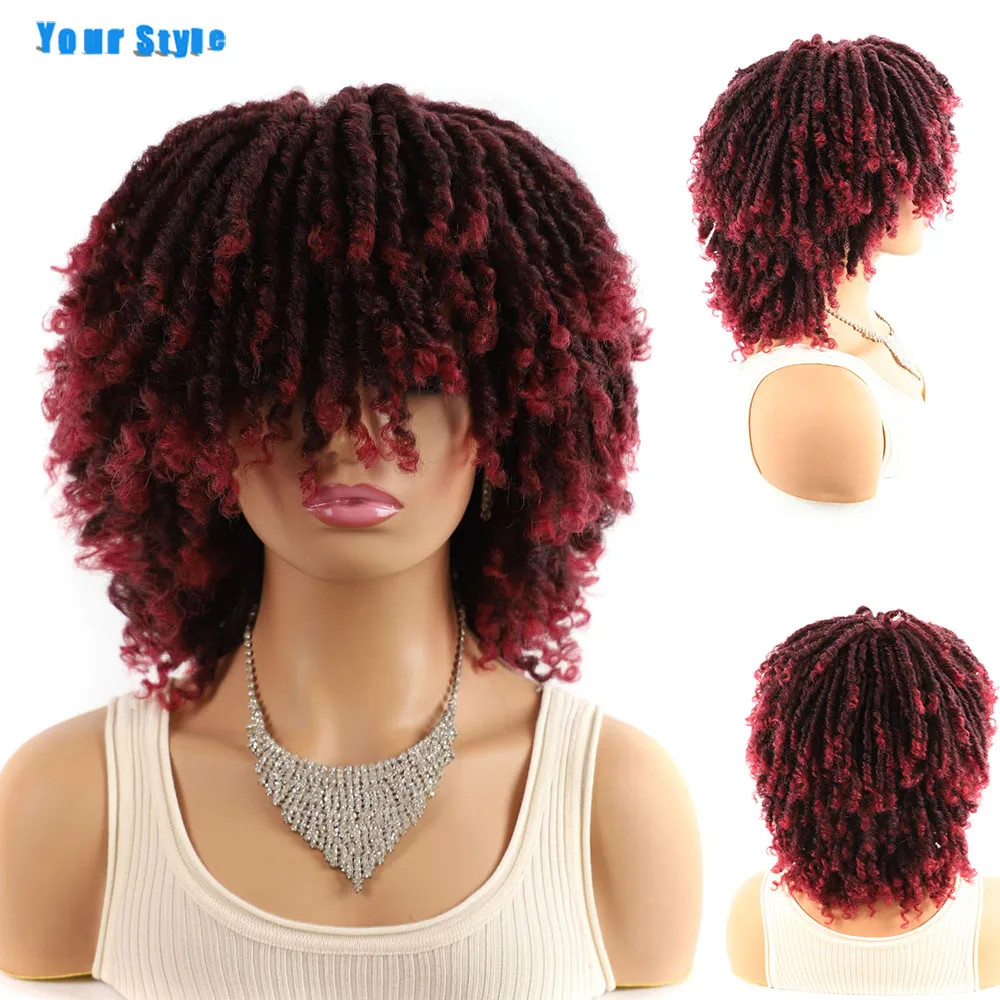 Your Style Synthetic Short Dreadlock For Black Women Men Soft Faux Locs Wigs Short Afro Kinky Curly Wigs Short Wigs Ombre Blunt