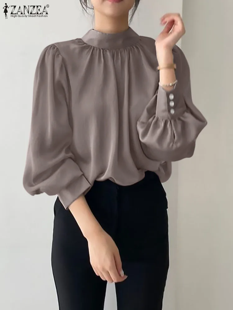 

ZANZEA Spring Elegant Shirts For Women Long Sleeve Solid Blouse Fashion OL Shirt Loose Puff Sleeve Tunic Top Female Party Blusas