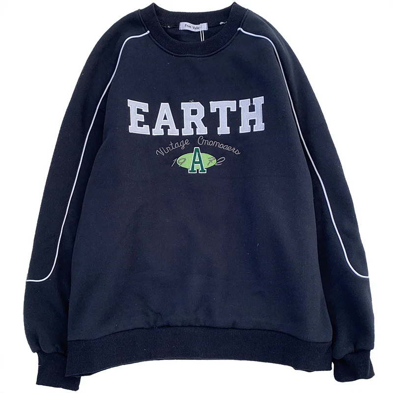 Свитшот женский с круглым вырезом винтажная блузка простым рукавом дизайнерский