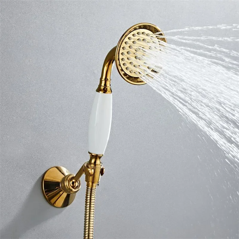 Набор золотых смесителей для ванны и душа настенный кран с золотым лебедем