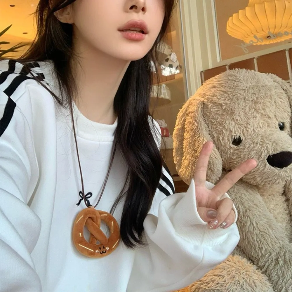 Милое забавное ожерелье с хлебом плюшевое корейское стильное подвеской в виде