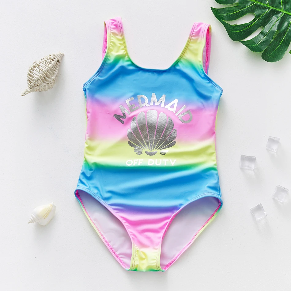 

MIMY 2-11years Girls ONE-PIECE Swimsuit Print Rainbow Mermaid Beach Wear NEW 2022 Summer Swimwear for Kids Child Girls