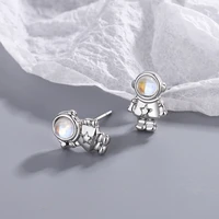 925 stamp silver color small astronaut stud earrings womens crystals earring piercing fashion wedding party jewelry 2022 trend