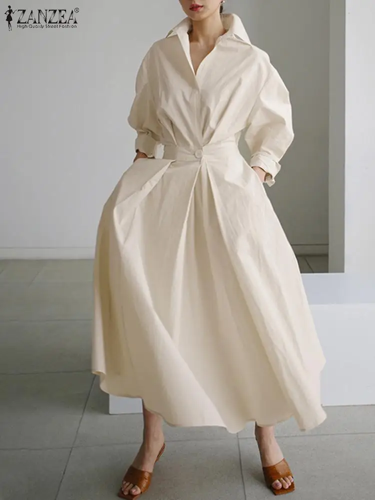 

Women's Autumn Sundress Stylish Casual Shirt Dress ZANZEA 2022 Solid Long Sleeve Maxi Vestidos Female High Waist Robe Oversized