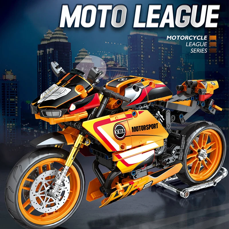 

760pcs High Tech Era Motorcycle Moto City Vehicles Car Racing Speed Motorbike Moc Model Building Blocks Bricks Toys