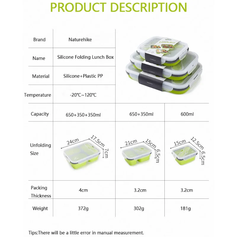 Naturehike Camping Tablewares Folding Portable Lunch Box Safe Silicone Separate Boxes Travel Office Outdoor Picnic | Спорт и