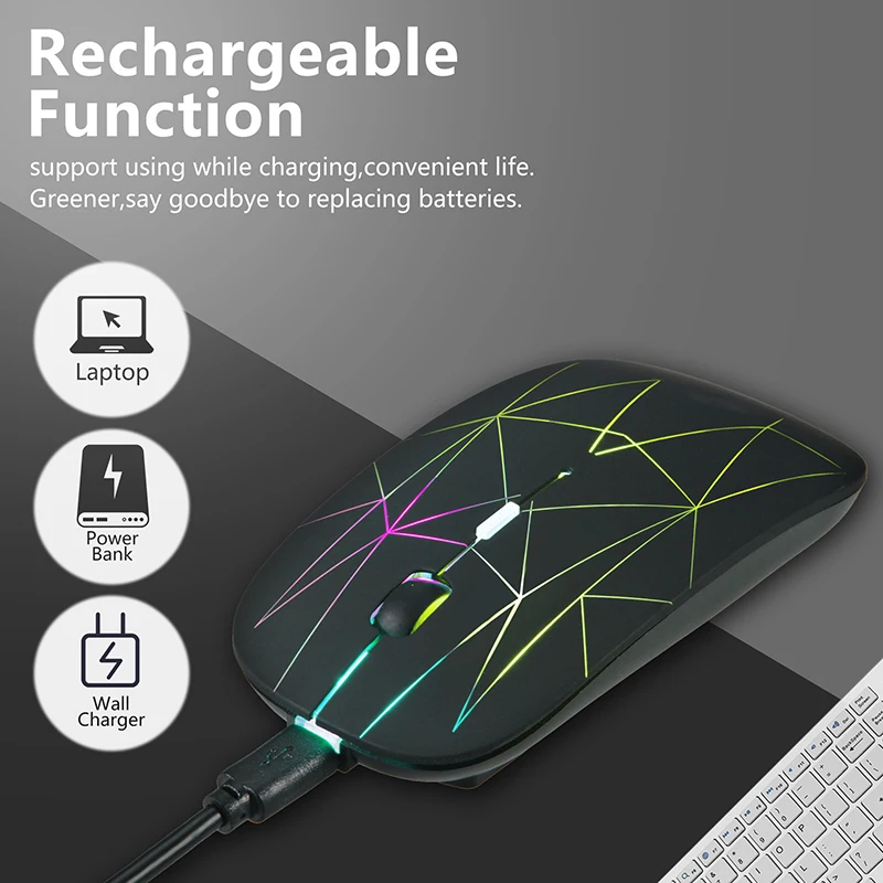 

LED Wireless Mouse Portable Rechargeable Silent Mouse Practical Computer Accessoriess for PC Laptop Notebook DF