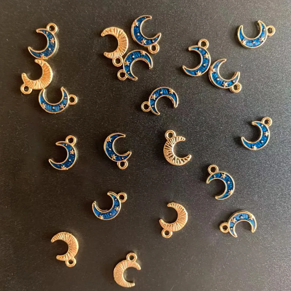 

10Pcs Crescent Moon Nail Piercing Charm Alloy Planet Star Hoop Dangle Decoration Metal Galaxy Series 3D Nail Pendant Accessories