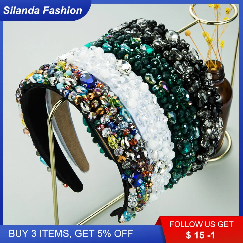 

Silanda Fashion Women's Headband Bohemia Glossy Crystal Glass Drill Inlaid Hand-made Hair Band Girl's Trendy Party Gift Headwear