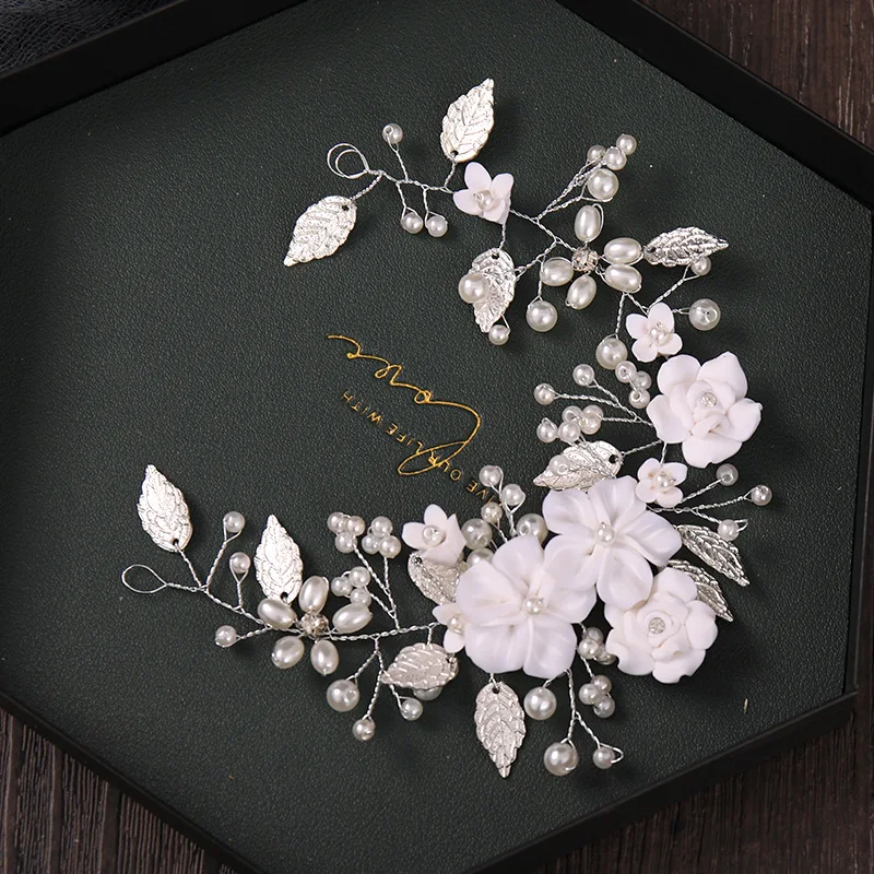 

Flower Leaf Pearl Headbands Wedding Hair Accessories Rhinestone Bridal Tiara Headband Hair Comb Hairband Hair Jewelry Gift