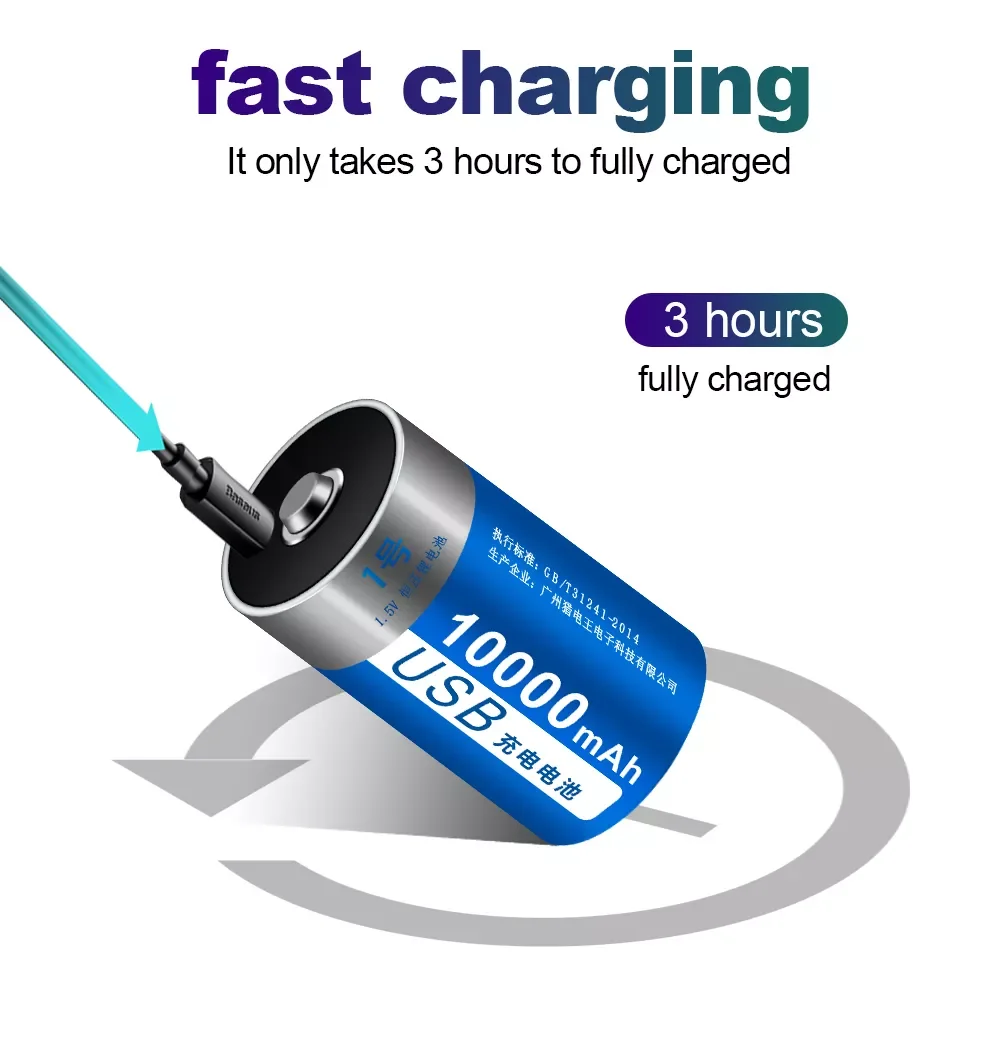 

PALO 1-6PCS 1.5V D Size 10000mAh lithium Rechargeable battery D Type USB li-ion Batteries LR20 Battery with Type C USB cable