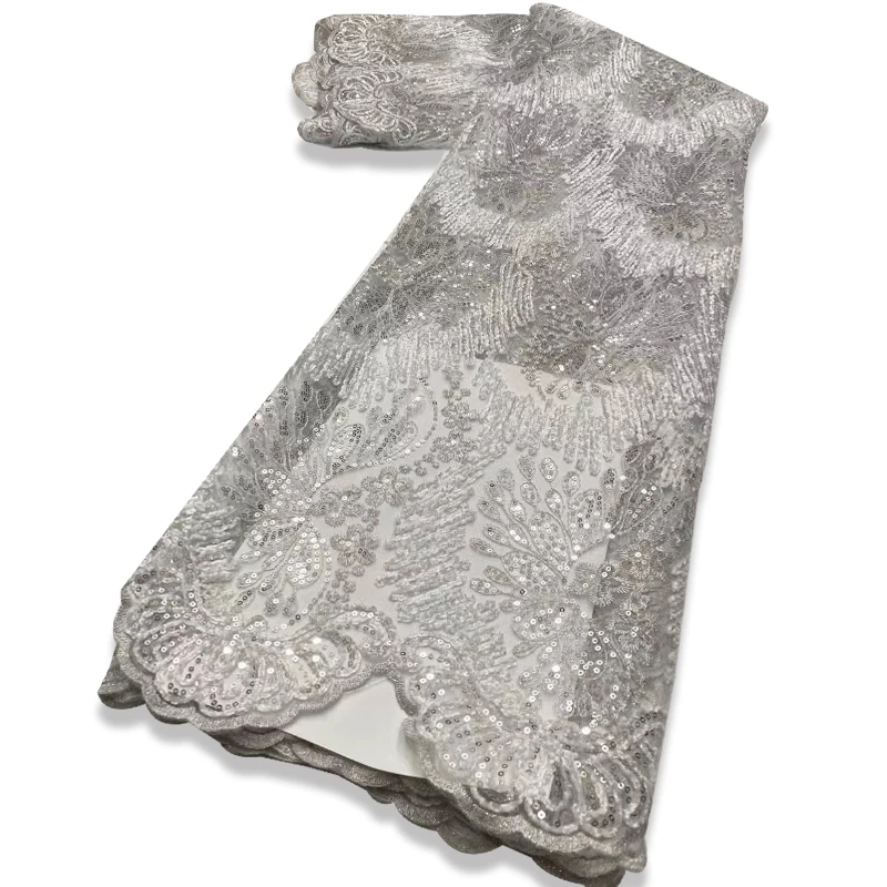 

2022 African Tulle Lace Fabric High Quality Nigerian Sequin Lace Fabric For Woman Evening Party Wedding Dress French Lace fabric