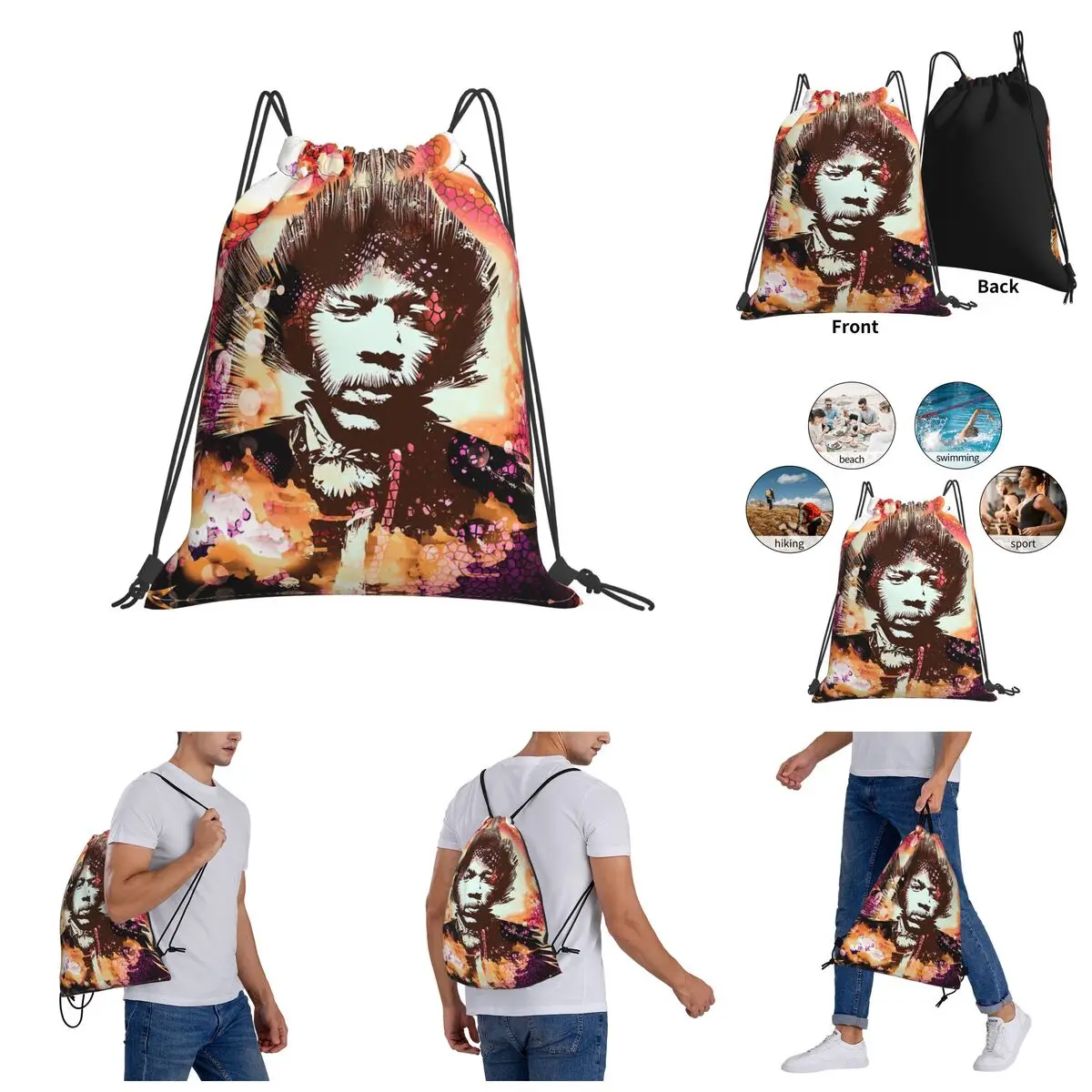 

Jimi And Hendrix Throw Pillow Drawstring Bags Gym Bag Unique Backpack Funny Vintage R249 Knapsack