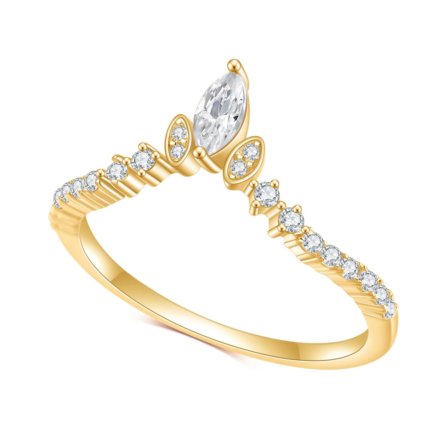 GEM'S BALLET 585 14K 10K 18K Gold 925 Silver Chevron Style Ring 0.316 DEW MARQUISE CUT Delicate Moissanite Wedding Band Rings
