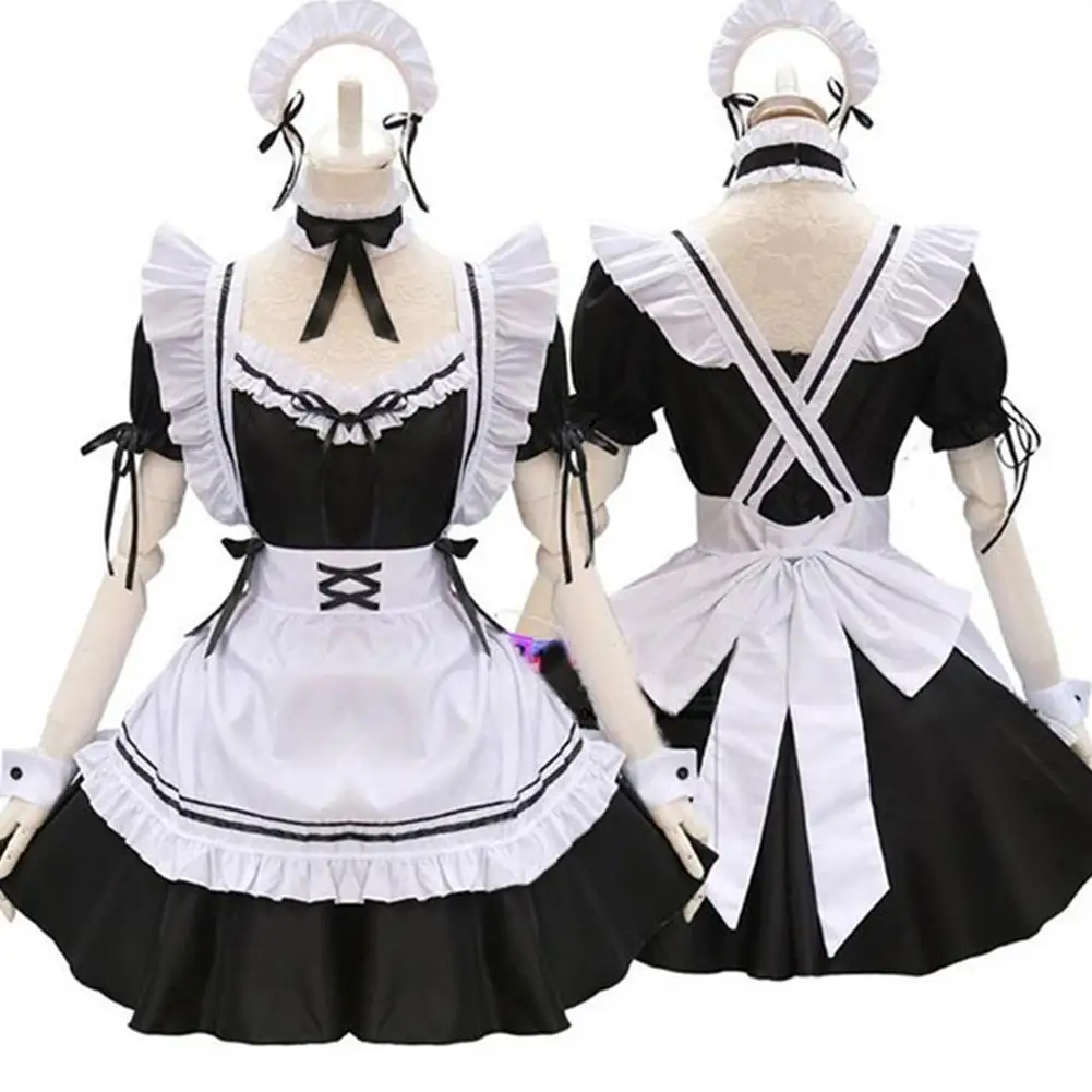 

Women Maid Outfit Anime Long Dress Black And White Dresses Japanese Cute Lolita Dress Costume Cosplay Cafe Apron Party Costume