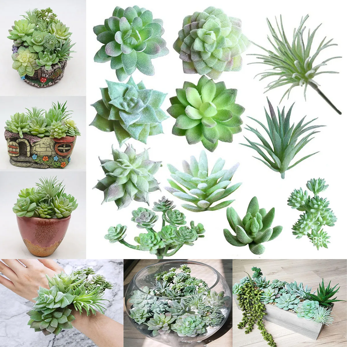 Plantas suculentas artificiales de 11 unids/set, Mini hierba verde, decoración de flores para el hogar, arreglo de mesa, adorno de escritorio