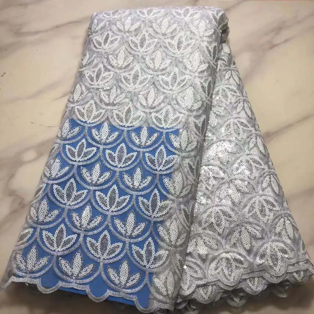 

Недорогая африканская Кружевная Ткань 5 ярдов, французская Тюлевая кружевная ткань 2022, высококачественная ткань сетчатые кружева с блестка...