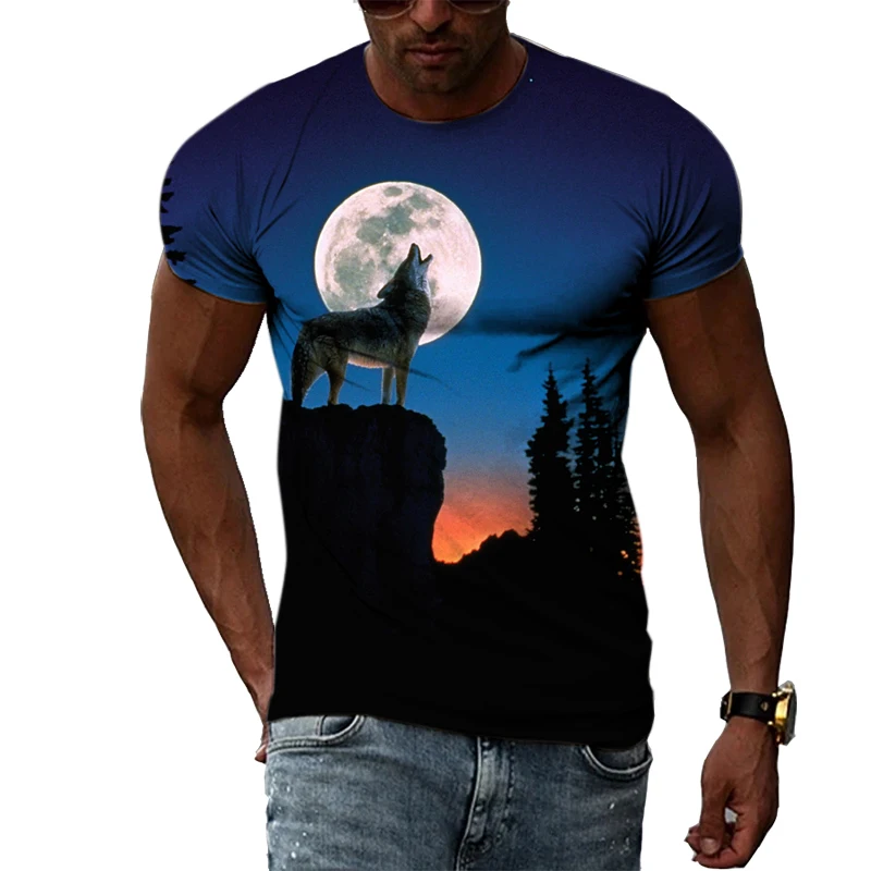 

Summer New Hot Selling Wild Animal Wolf Pattern T-shirt Men's Fashion Personality Print Short Sleeve Shirt High Quality 6XL
