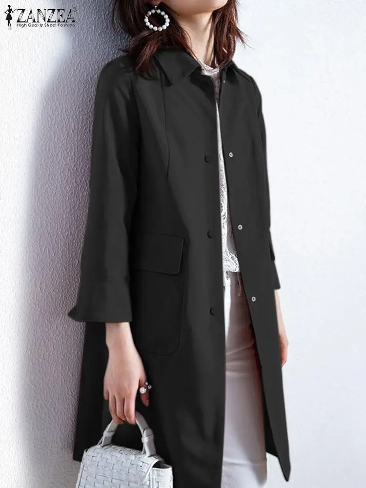 Женская длинная куртка ZANZEA с отложным воротником и рукавом 3/4