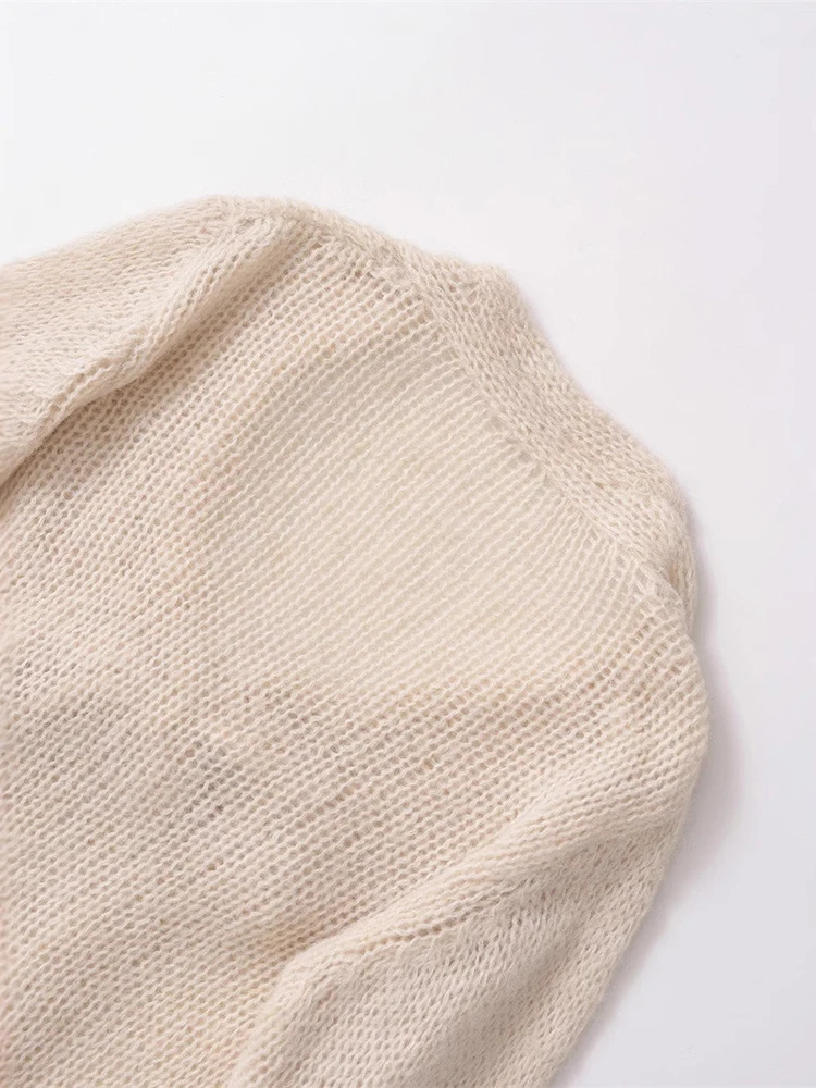 LANMREM универсальный вязаный ажурный свитер женский однотонный с