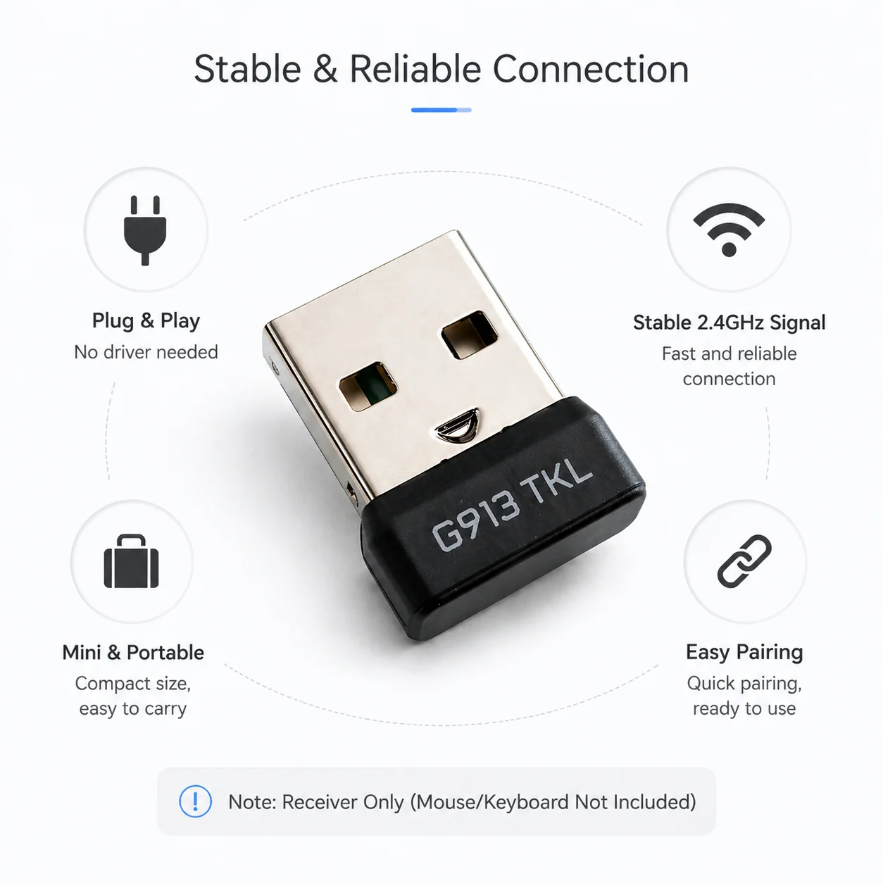 Сменный USB-приемник, беспроводной адаптер 2,4 ГГц для клавиатуры и мыши, совместимый с Logitech G913G915 TKLG502PRO X SUPERLIGHT (art.: 3920da3c50acc) - 3920da3c50acc