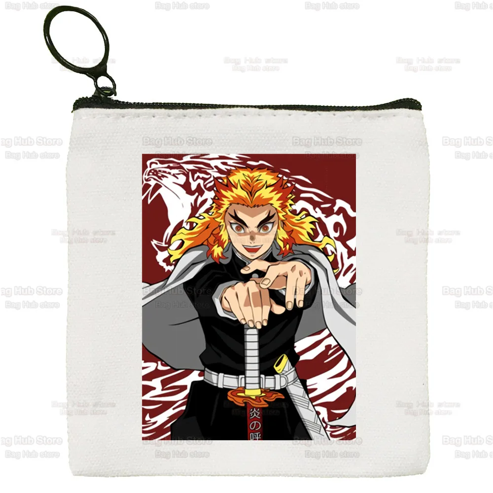 Rengoku Kyoujurou Canvas Card Kimetsu No Yaiba Coin Purse Female Demon Slayer Anime Cute Simple Coin Mini Zipper Bag