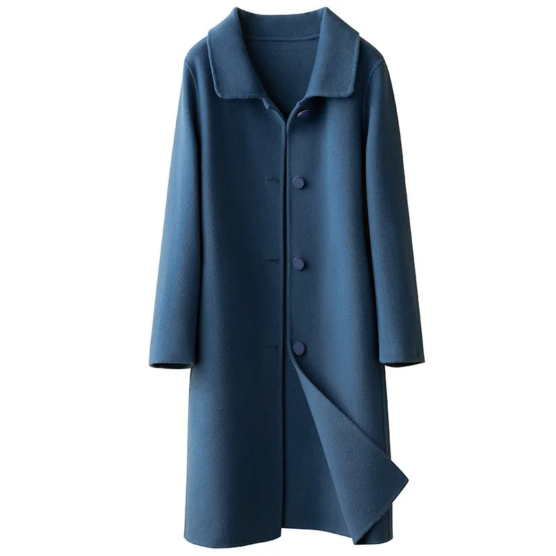 

Pure wool mid-length double-sided woolen autumn and winter ladies red coat long-sleeved over-the-knee suit collar woolen coat