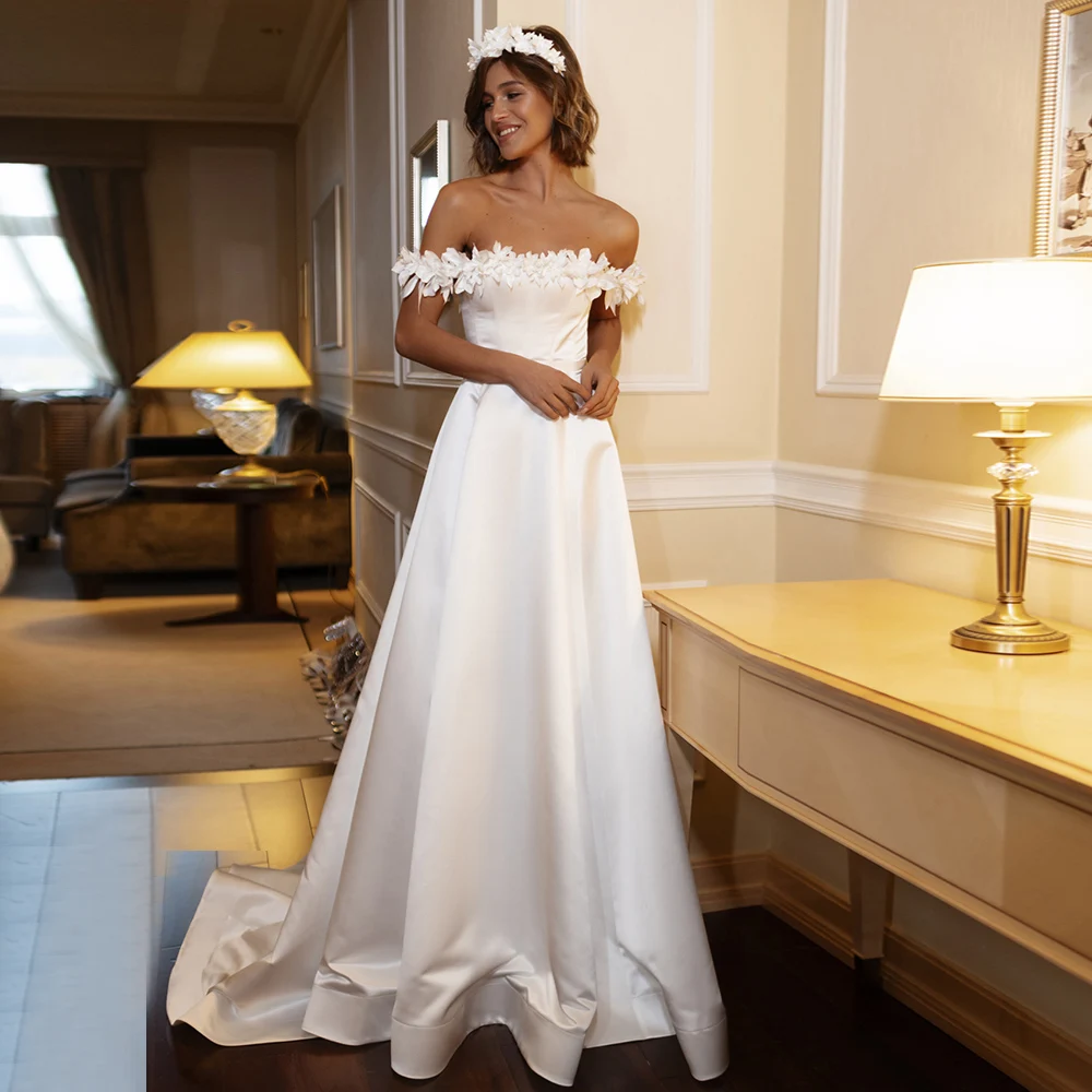 

Классическое Свадебное платье без бретелек, без рукавов, с цветами, а-силуэт, в пол, белое свадебное платье с длинным шлейфом, индивидуальные...