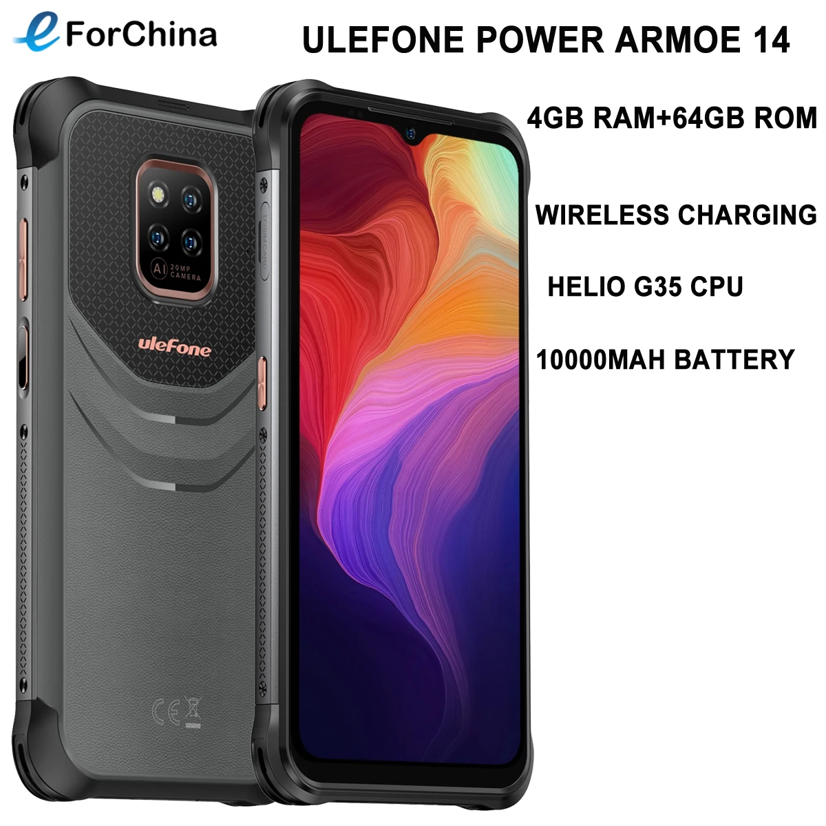 

Ulefone Power Armor 14 IP69K Rugged Phone Android 11 Mobile Helio G35 Octa Core 4GB 64GB 6.52'' Screen 10000mAh Smartphone NFC