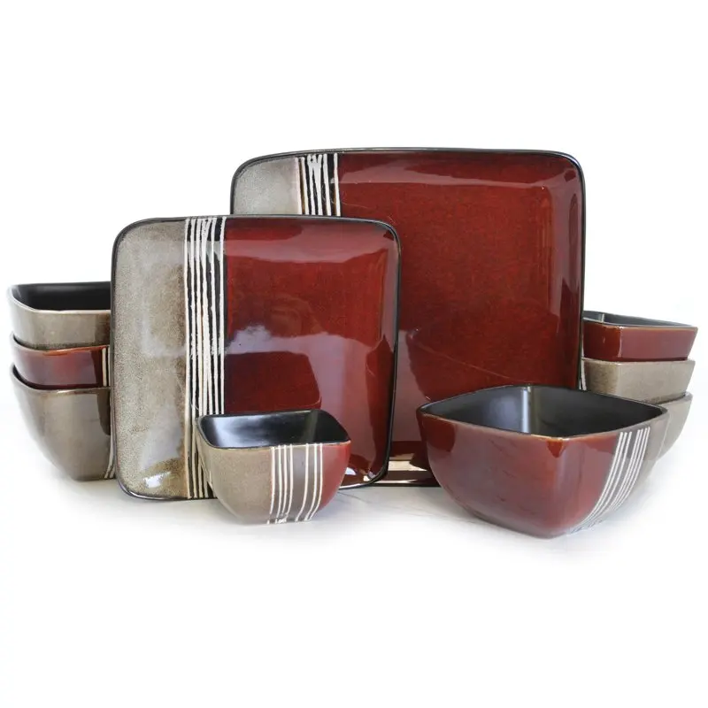 

Набор посуды из 16 предметов из керамики с двойной чашей и посудой для 4 предметов, идеально подходит для особых случаев и повседневного использования