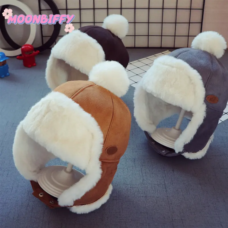

2022 Kids Bomber Hats Beanies Winter Baby Knitted Hat Girls Russian Female Thicker Warm Caps Age for 2-6 Years Old Ushanka Cap