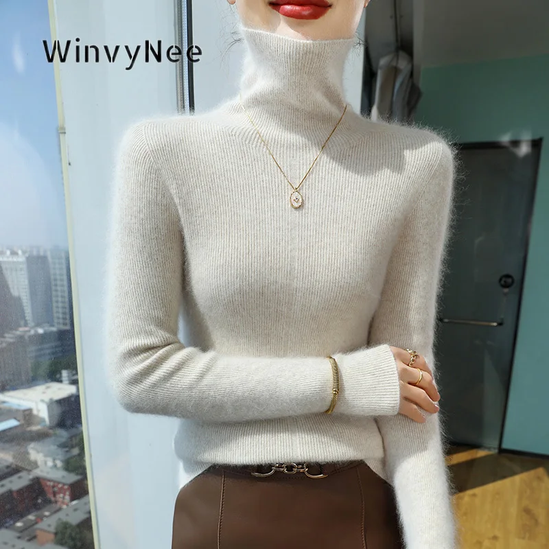 Фото Женская водолазка WinvyNee из мягкого кашемира с начесом, вязаная в рубчик, облегающая, стильная, уютная, современная зимняя одежда A1248036A №2