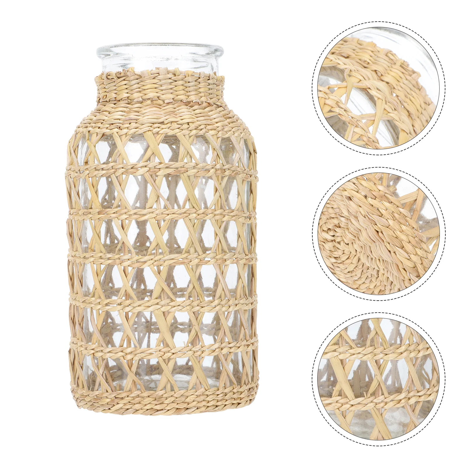 

Vase Flower Glass Rattan Woven Farmhouse Floral Vases Container Buddry Pot Water Wickercover Modern Decorative Seagrass Desktop