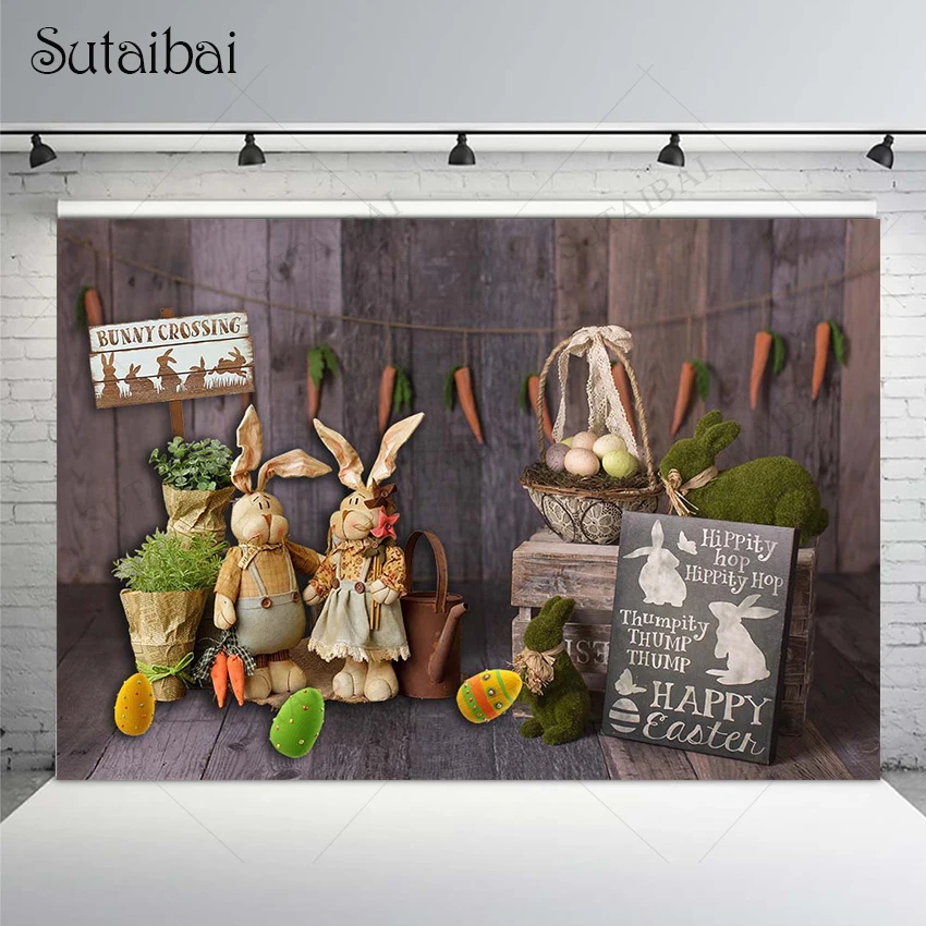 

Easter Backdrop Spring Tent Rabbit Eggs Wood Floor Newborn Baby Shower Vinyl Photography Background for Photo Studio Photophone