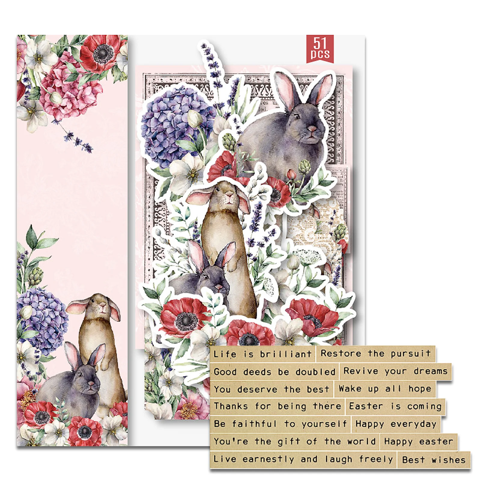 

51 шт., альбом для стикеров «сделай сам» с рисунком сказочных цветов, яиц, кроликов в пасхальном стиле