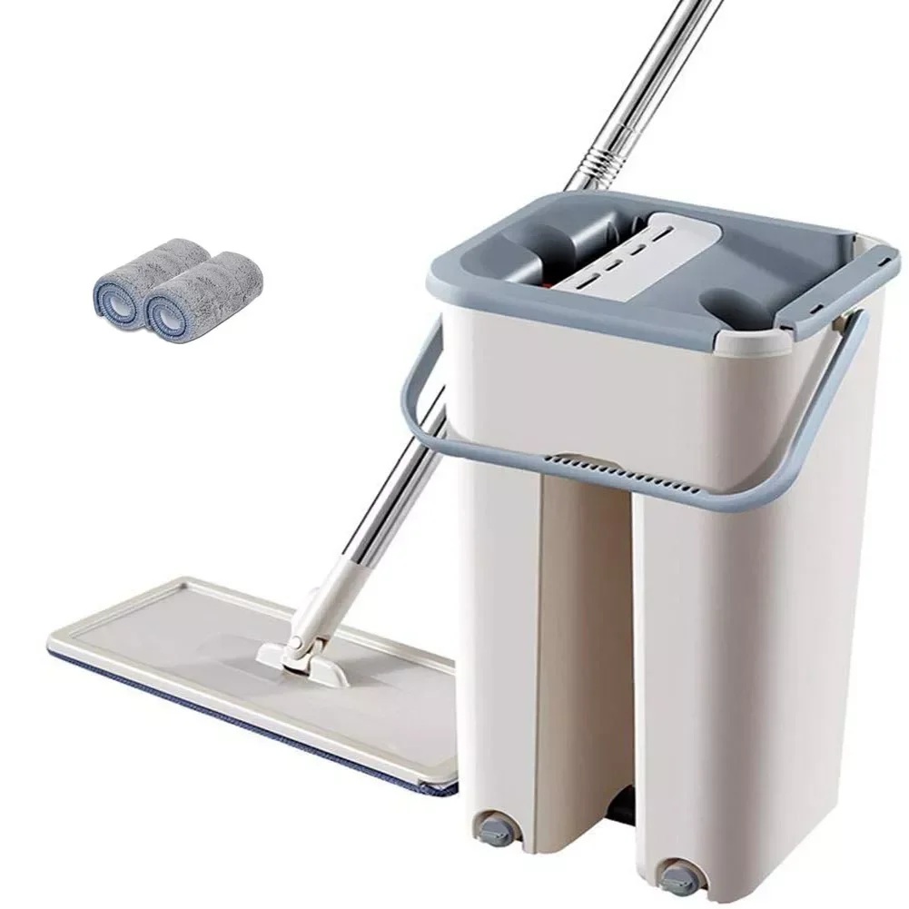 

Flat Mop Set Living Room Bucket Home Manual Handfree Rebound Automatic Replacement Cloth Floor Cleaning Squeeze Space Saving