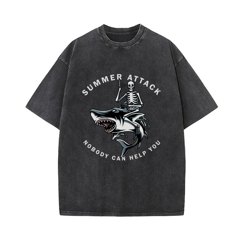 

Винтажная футболка в стиле хип-хоп, Женские Ретро, Промытые топы из 100% хлопка, футболки, летняя уличная одежда для атаки, Мужская футболка с принтом черепа