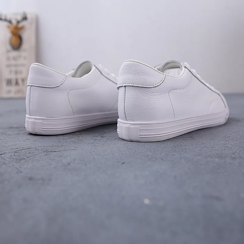 New Cowhide Shoes Women's Simple Leather Casual Lace Up Shoes Fashion Loafers Lolita White Tenis De Mujer