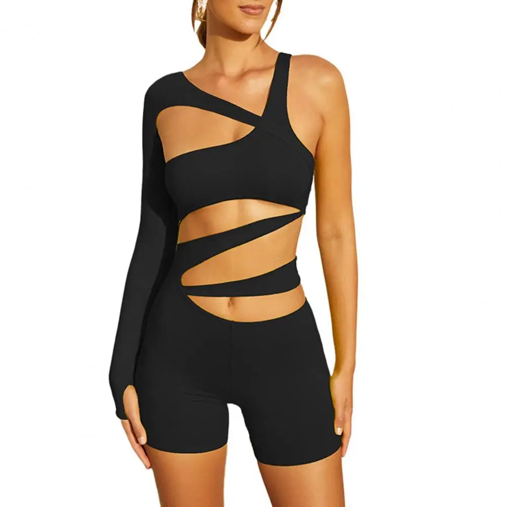 

Sexy Women Jumpsuit Playsuit Hollow Out Solid Color Comfortable Slim Elastic High Waist Gorgeous Quick Dry Body Shaper Clubwear