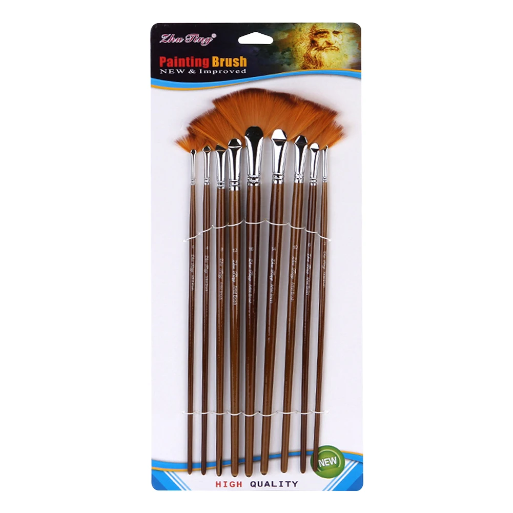 

9pcs Fan Acrylic Oil Nylon Hair Drawing Professional Watercolor Gouache Students Artist Art Supplies Paint Brush Set Portable