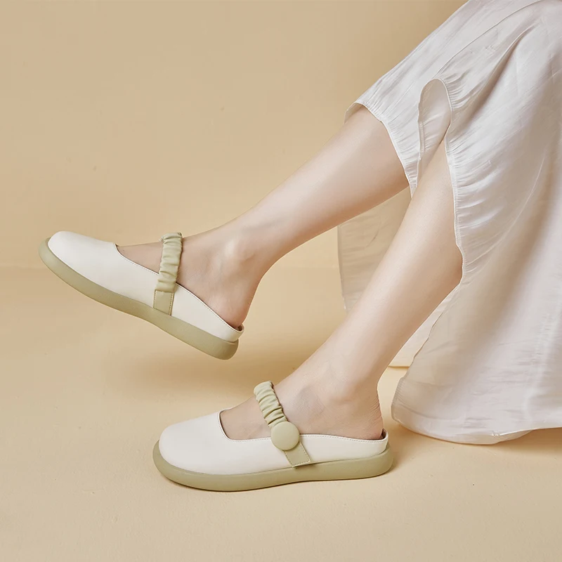 AIYUQI Mueller Shoes Female Genuine Leather Outside Wear 2023 New Girl Half Slipper Female British Style Lazy Slipper Female